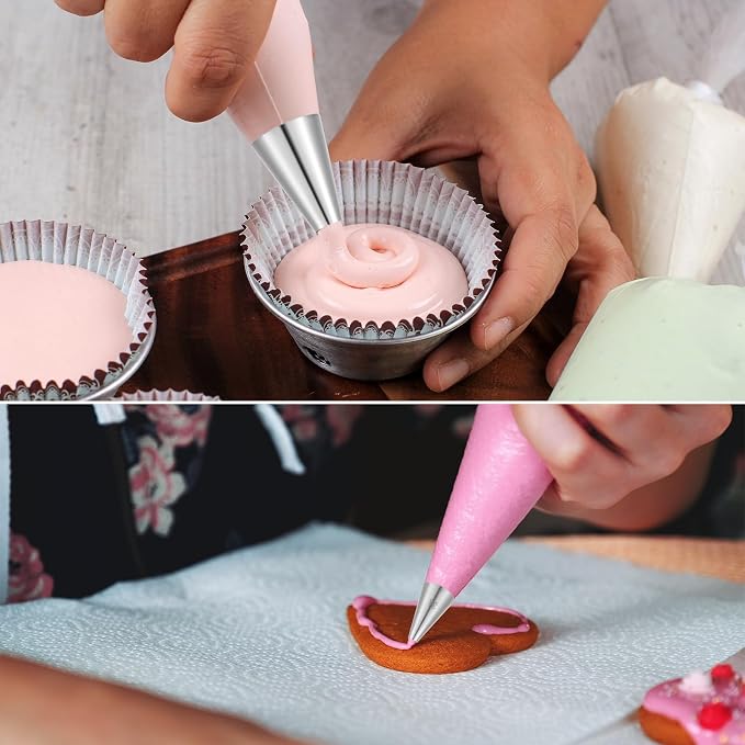 5PCS Large Piping Tips for Cake Decorating Round Hole Piping Tips Set Cupcake Frosting Nozzles Stainless Steel Professional Baking Decoration Tools for Cake Cookies Pastry Fondant Cream Bag Filler