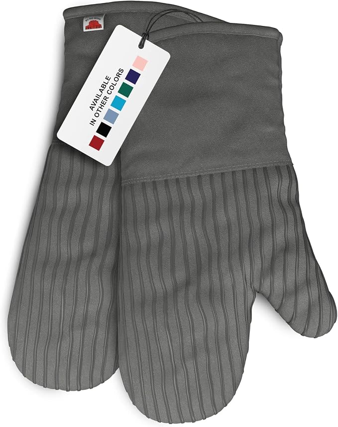 Silicone Oven Mitts - Gray Set of 2-12.5" - Heat Resistant to 536 F / 280 C Kitchen Gloves - Professional Grade Protection Hot Cooking Baking