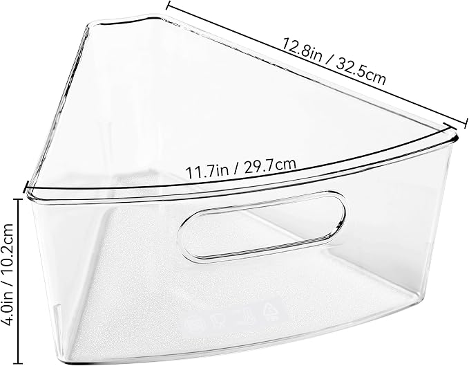 Oubonun Lazy Susan Organizers Set of 8, 12.8’’ x 11.7’’ x 4’’ Plastic Transparent Kitchen Cabinet Storage Bins with Handle, 4" Deep Container, 1/8 Wedge - Food Safe, without BPA