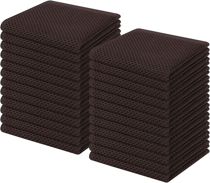 Homaxy 100% Cotton Waffle Weave Kitchen Dish Cloths 24-Pack, Dark Brown | 12 x 12 Inches, Ultra Soft Absorbent Dish Towels, Quick Drying Dish Rags with Hanging Loop