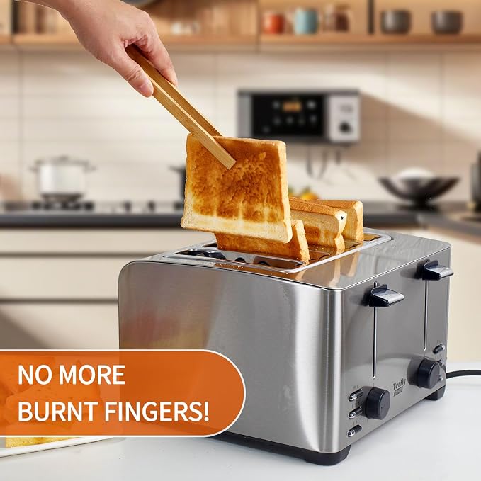 Jowmoy 2 Pieces With Magnet Natural Bamboo Toast Tongs, toast tongs, bamboo tongs,slip Design,for Toaster,Fruits, Bread & Pickles, Kitchen Utensil, Salad, Pasta, Grilling, BBQ.