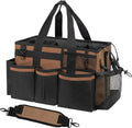 SCAVATA Wearable Cleaning Caddy, Cleaning Caddy Supplies Organizer with Handle & Shoulder Straps for Housekeepers, Under Sink & Car Cleaning Tool Organizers Bag with 4 Foldable Divider (Brown)