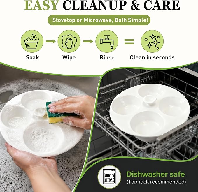 Ceramic Egg Poacher, Egg Poacher Pan Nonstick 4 Eggs For Stovetop | Poached Egg Cooker, Egg Poacher Fits For Stovetop And Microwave Cooking, Nonstick Ceramic Cups Release Eggs Easily And Clean.
