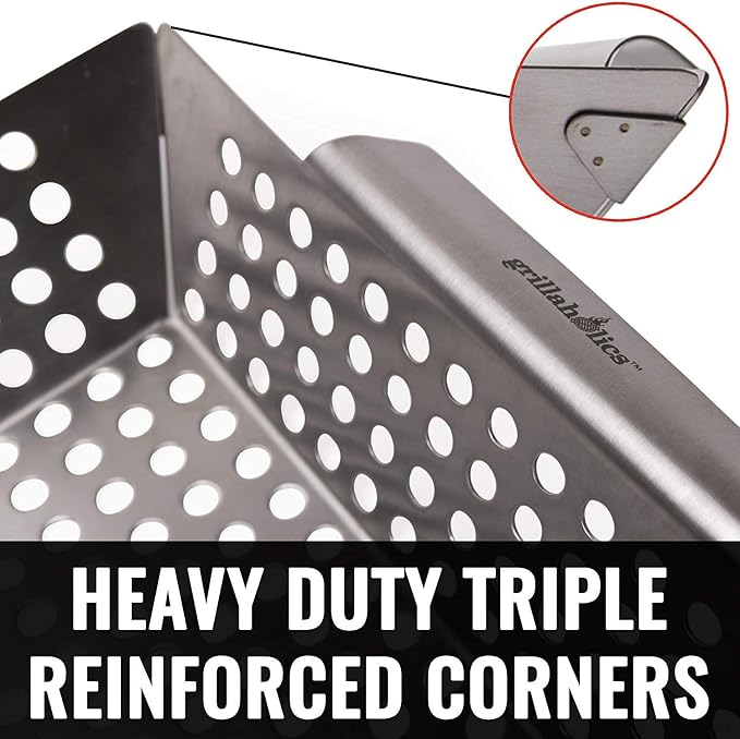 Grillaholics Grill Basket for Outdoor Grill - Durable Premium Stainless Steel Vegetable Grill Basket - XL Family Size BBQ Grill Basket - Perfect Grilling Accessories for Veggies, Fish, Shrimp & Kebabs | Family-Sized | Dishwasher Safe | Stainless Steel ...