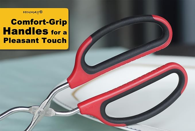 HINMAY Stainless Steel Kitchen Scissor Tongs Set, Set of 3 (10/12/16 Inch) | Metal Scissor Tongs with Comfort-Grip Handle for Cooking, Grilling & Serving