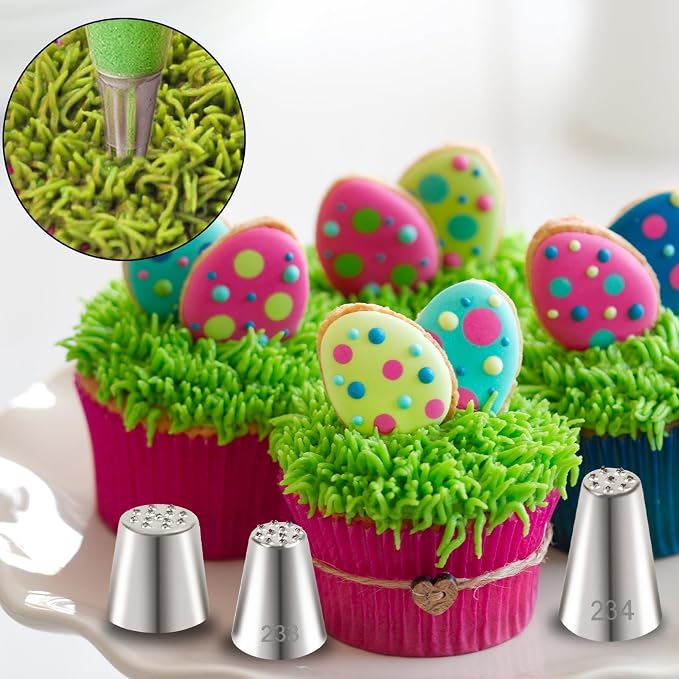 3pcs Grass Piping Tips, Stainless Steel Grass Icing Tip, Professional Cake Decorating Tips for Baking Cupcakes Cake Pastry Fur Hedgehog Spikes Bird Nests Decorating