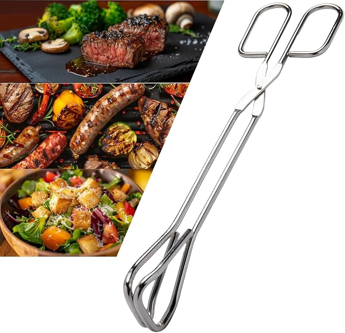 Hiash 11" Heavy Duty Stainless Steel Kitchen Scissor Tongs with Comfortable Ergonomic Grip, Heat Resistant Tongs for Cooking & BBQ, Set of 2