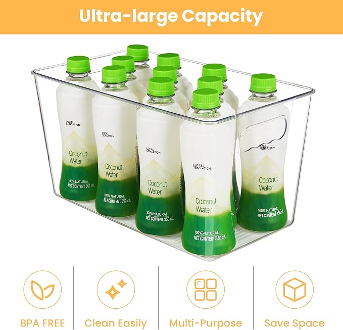 YIHONG 10 Pack Clear Storage Bins, Pantry Organizer Bins with Handle, XL | Plastic Bins, Pantry Storage Containers for Kitchen, Freezer, Cabinet, Closet, Bathroom, Under Sink Organizers and Storage