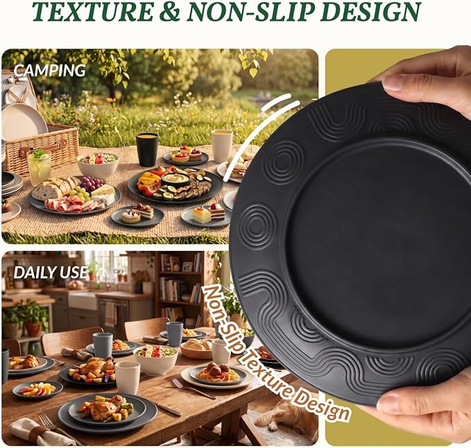 40 PCS Wheat Straw Dinnerware Sets Dishes Set for 8 Unbreakable Plates and Bowls Sets for Kitchen Dishwasher and Microwave Safe Plate Set Camping, Apartment, Kids-Grey Stone
