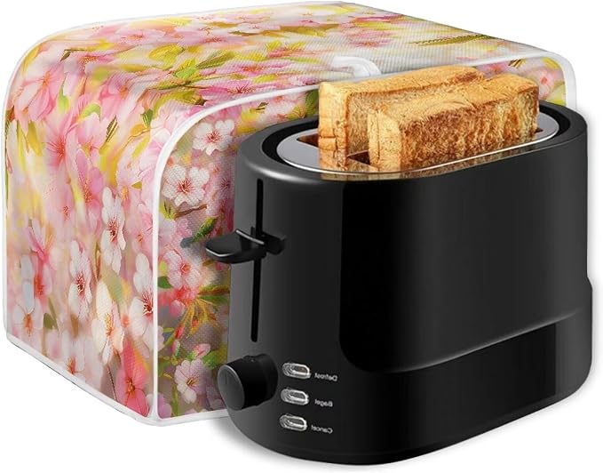 Toaster Cover 2 Slice Bread Toaster Oven Dustproof Cover, Waterproof Kitchen Small Appliance Cover Table Home Kitchen Decor, Birds Cherry Blossom Print