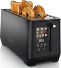 4 Slice Toaster, Long Slot Touch Screen Retro Toaster with Digital Countdown, Extra-Wide Slots for Bagels & Artisan Bread, 6 Browning Levels, 5 Bread Modes, Defrost Reheat Cancel, Stainless Steel