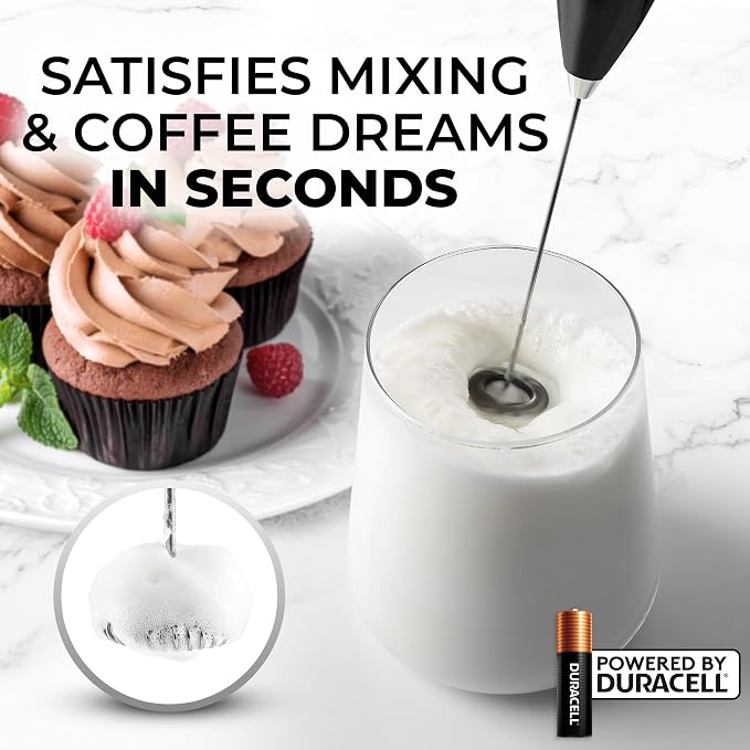 Zulay Powerful Milk Frother for Coffee with Upgraded Titanium Motor - Handheld Electric Whisk, Milk Foamer, Mini Mixer & Coffee Blender for Frappe, Latte, Matcha, No Stand - Fusion Black