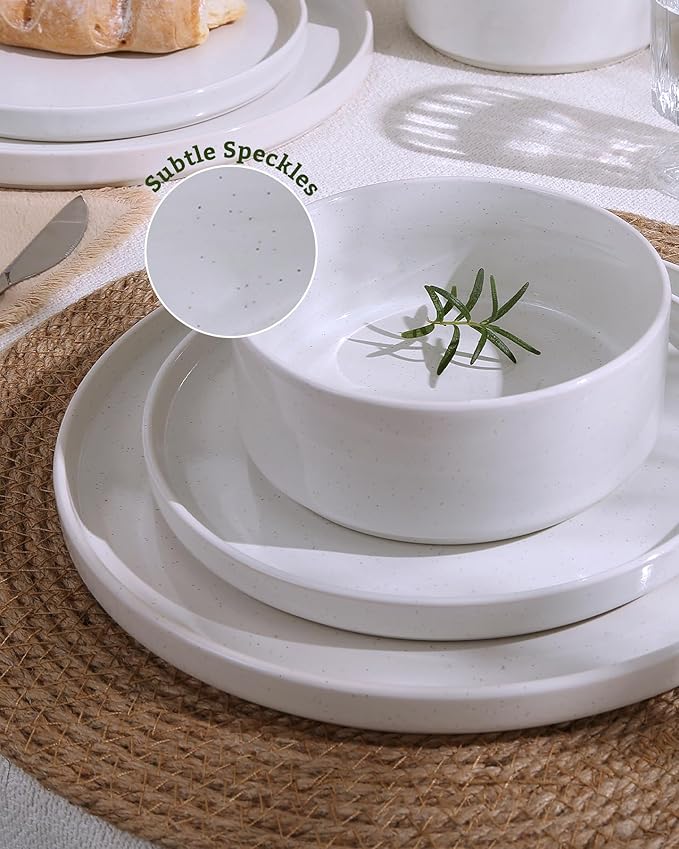 Famiware Nebula Plates and Bowls, 18-Piece Dinnerware Set, White | Stoneware Dish Set for 6, Dishwasher and Microwave Safe, Chip and Scratch Resistant