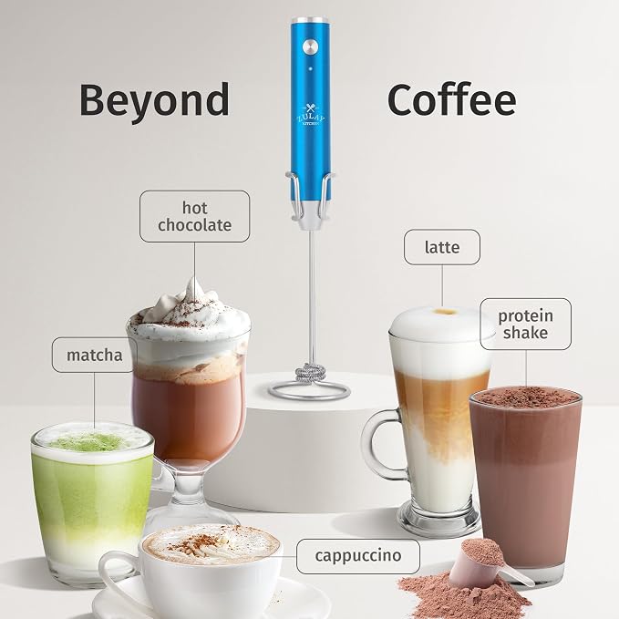 Zulay Kitchen Rechargeable Milk Frother Handheld - Frother Wand, Drink Mixer, Electric Whisk Frother, for Cappuccinos, Matcha & Protein Powder - Lux Double Whisk 2 Speed Waterproof 2000mAh Blue