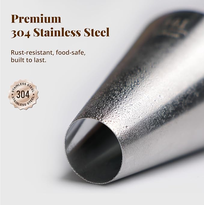 Cake Decorating Icing Piping Tip Set, 10 X-large Decorating Tips Stainless Steel Plus 20 Disposable Pastry Bags