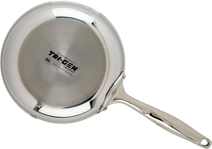 WINCO Tri-Ply Frying Pan, Silver | Induction compatible, Heavy-duty, Great for Sauteing, Searing and Frying