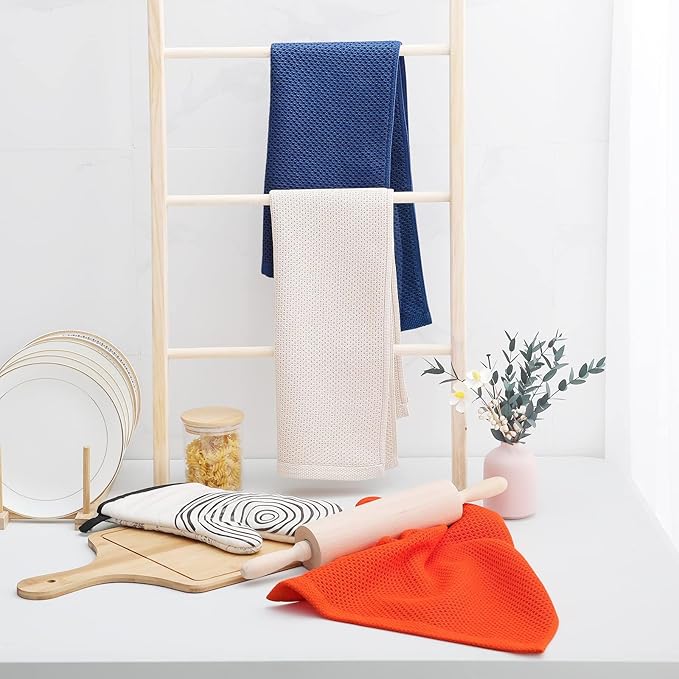 Homaxy 100% Cotton Waffle Weave Kitchen Dish Towels 8-Pack, Navy Blue | 13 x 28 Inches, Ultra Soft Absorbent Dish Towels, Quick Drying Cleaning Towels