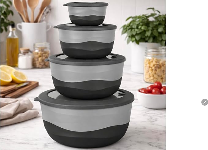 Pera Mixing Bowls with Lids, 8-Piece Airtight Leak-Proof Nesting BPA-Free Prep Bowl Set for Kitchen & Food Storage, Large 4200ml Capacity, Microwave & Dishwasher Safe