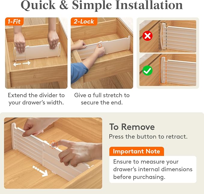 Lifewit 5" Tall Drawer Dividers, Adjustable Deep Drawer Organizer Clothes | 11.5"-18.5" Expandable Plastic Separators for Dresser, Kitchen, Cabinet, Nursery, Office, Socks & Underwear Storage, 6 Pack
