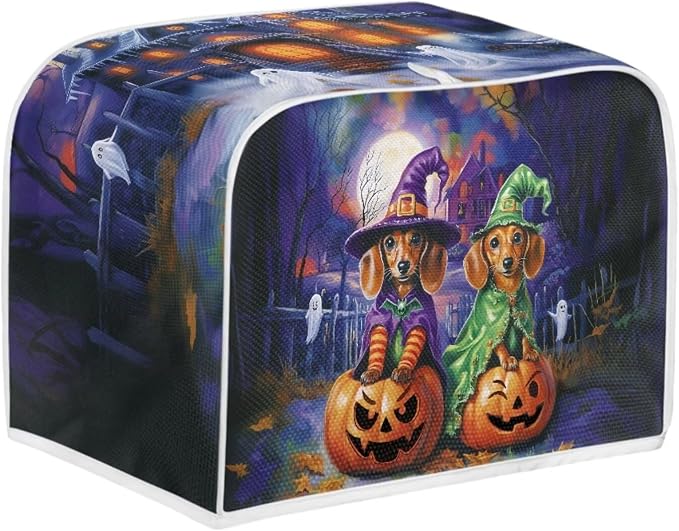 Dachshund Pumpkin Toaster Cover 2 Slice for Halloween Decor Toaster Dust Cover Kitchen Purple Toasters Dust and Fingerprint Protection, M, Purple
