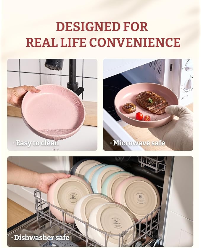 famiware Milkyway 33 oz Pasta Bowls Set of 6, Light Pink | Double Reactive Glaze, Scratch-Resistant Stoneware Salad Bowls, Stackable, Dishwasher & Microwave Safe, Lead-Free