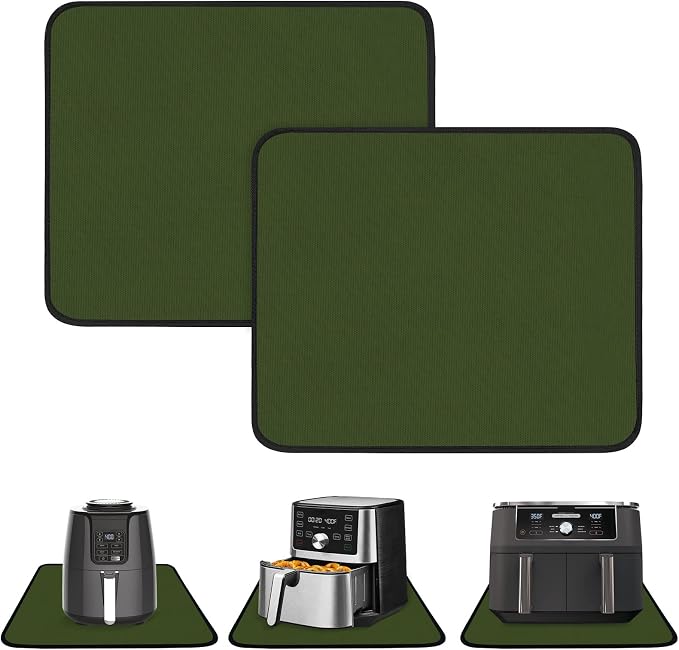 2 PCS Heat Resistant Mats for Countertop Air Fryer, 14x12in, Green | 1022 ℉ Fireproof mat, air fryer accessories for ninja, cosori, waterproof hot pads for kitchen toaster, oven, coffee maker