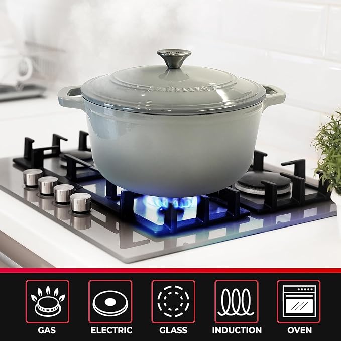 MUELLER HOME 7.5 QT Enameled Cast Iron Dutch Oven, Heavy-Duty, Oven-Safe up to 500° F & Across All Cooktops, Casserole Dish and Braiser Pan with Lid and Stainless Knob, Grey | Heavy-Duty, Oven-Safe up to 500° F, All Cooktops Compatible, Casserole Dish ...
