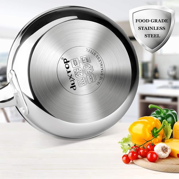 Duxtop Whole-Clad Tri-Ply Stainless Steel Stir-Fry Pan Kitchen Induction Cookware 8 Inches | Whole Clad Stainless Steel Wok Pan for Stir Fry, Sautéing and Quick Meals