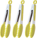 HINMAY Small Appetizer Tongs 7" Silicone Kitchen Tongs, Set of 3 (Yellow)