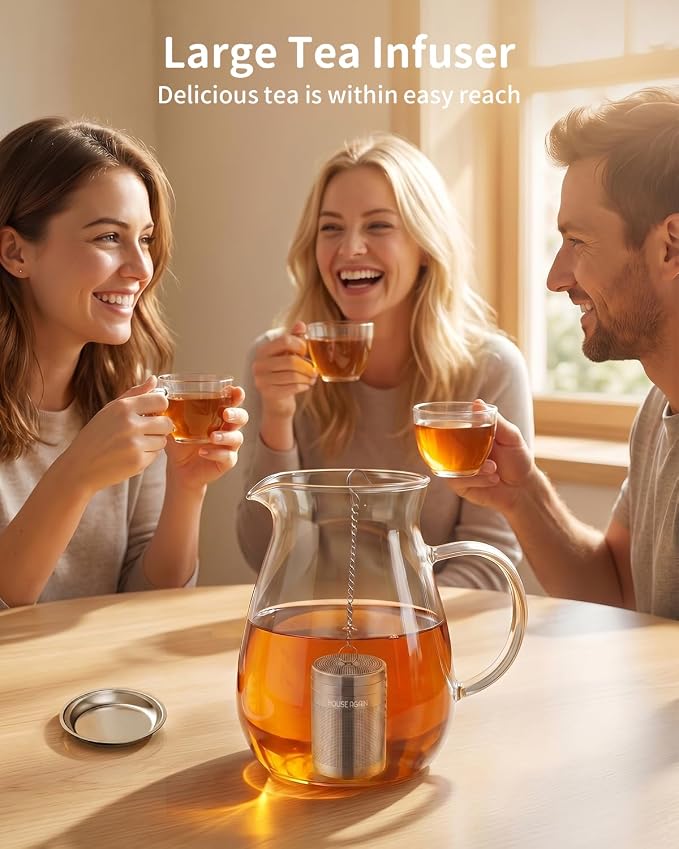 House Again Tea Infusers, Extra Fine Mesh Tea Strainers for Loose Tea, Updated Slim Threaded Lid & 304 Stainless Steel, Loose Leaf Tea Steeper for Brew Tea Spices & Seasonings