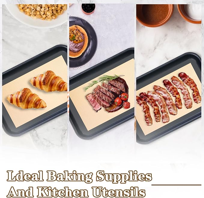 Ninsula Silicon Baking Mats, 16.5"x11.6" 2-Pack Reusable Silicon Baking Mat Sheet, Baking Sheets Non-Stick, Food Safe Baking Mats Can Be Used For Baking Cookies, Bread, Pizzas
