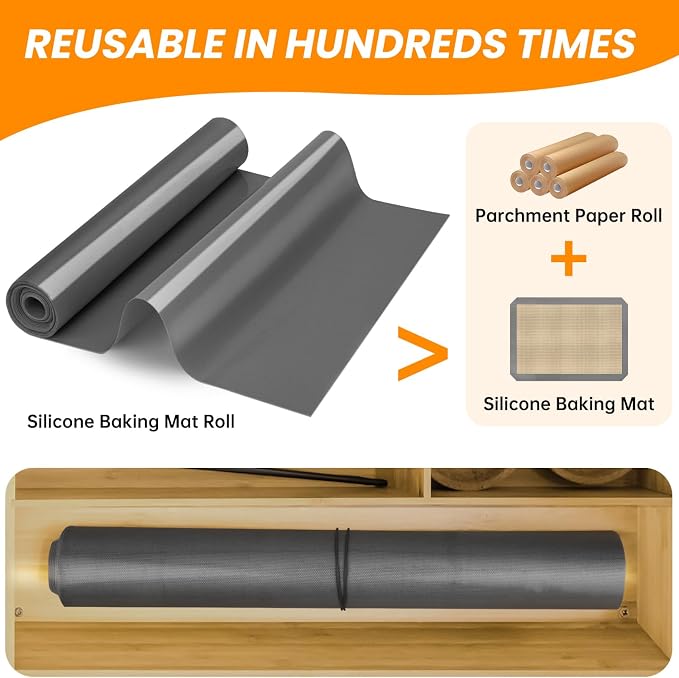 Silicone Baking Mat Roll- Cut To Size Silicone Mat - Reusable Baking Mat, Silicone Pastry Mats for Rolling Dough, Non Stick Food Grade Silicone Sub Mat Roll, Kitchen Counter Mat