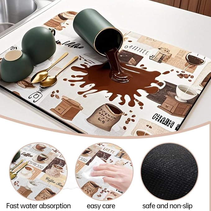 Coffee Mat,Coffee Bar Mats for Countertop Accessories,Silicone Mat | Dish Drying Mats for Kitchen Counter Waterproof(19''x12'')