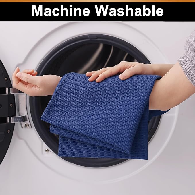 Homaxy 100% Cotton Waffle Weave Kitchen Towels, 8 Pack, Navy Blue | Soft and Absorbent Dish Towels, 16 x 26 Inches Quick Dry Hand Towels