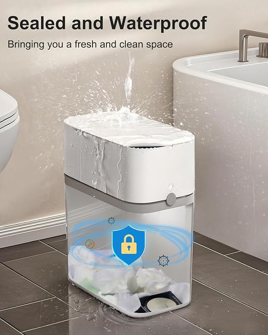 CTIME Touchless Automatic Bathroom Trash Can with Lid for Bathroom | Touchless trash can, Motion sensor,Waterproof trash can, Bathroom trash bin,Odor sealing, Bathroom privacy,Space-saving