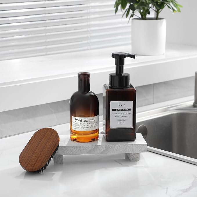 Wood Bathroom Tray Farmhouse Decor Kitchen Soap Holder, 8.7" X 3.6" White | Waterproof, Lightweight, Easy Clean, Small Wooden Riser Pedestal Stand Accessories for Office Desk, Vanity, Counter, Sink