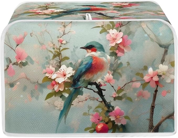 Sparrow Printed Toaster Cover Bakeware Protector, Peach Blossom Print Toaster Oven Cover Washable Small Appliance Covers 4 Slice Kitchen Small Appliance Organizer Bag, M, Green
