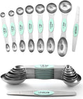 Spring Chef Stainless Steel 8 Magnetic Measuring Spoons Set, 2 Pack, Mint | Dual Sided Metal Teaspoon & Tablespoon Measuring Spoons with Leveler for Dry & Liquid Ingredients, Nesting, Dishwasher Safe