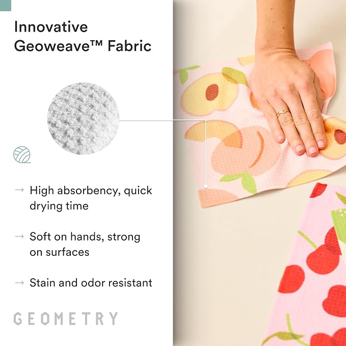 GEOMETRY Kitchen Dish Cloths - Spring & Summer Collection - Premium Dishcloths with Geoweave - Absorbent & Fast Drying Kitchen Towels - Paradise, 10" x 10" - 3-Pieces