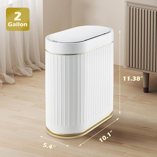 SYNCVIBE Bathroom Trash Can with Lid, 2 Gallon, Motion Sensor | Automatic Garbage Can, 7.5 Liter Smart Trash Bin, Narrow Plastic Wastebasket for Bedroom, Office and Living Room