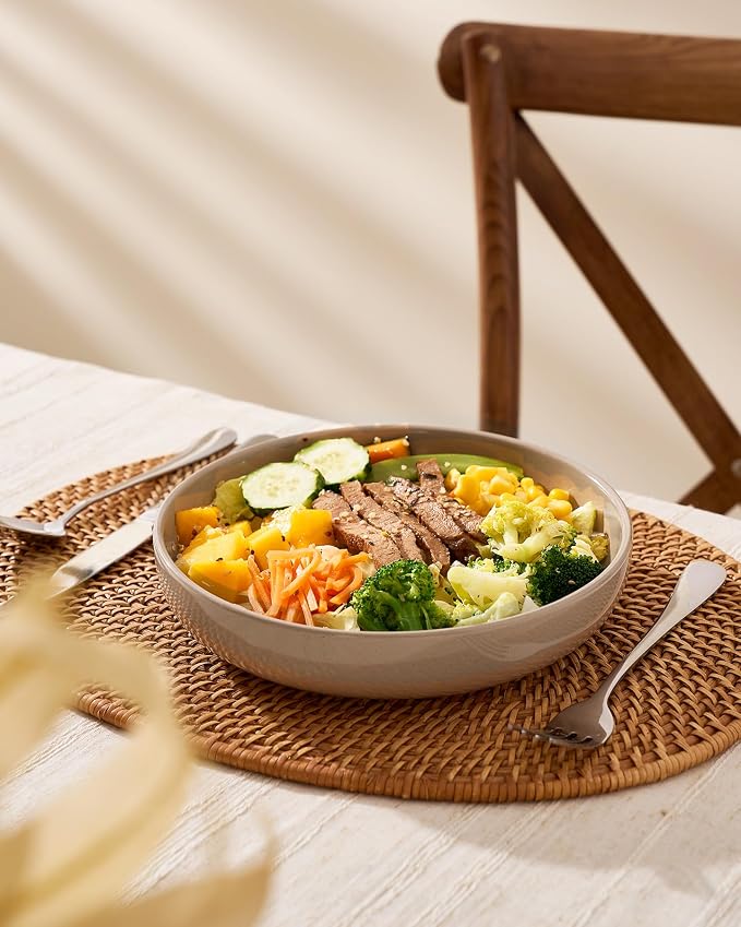 famiware Milkyway 33 oz Pasta Bowls Set of 8, Cinnamon Brown | Scratch-Resistant Stoneware Salad Bowls, Stackable, Dishwasher & Microwave Safe, Lead-Fre