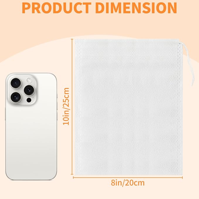 8" x 10" Tea Bags DIY Disposable Bag Reusable Tea Bags for Loose Tea Empty Drawstring Seal String Bag Non Woven for Coffee Cook Bath Desiccant 100 Pcs
