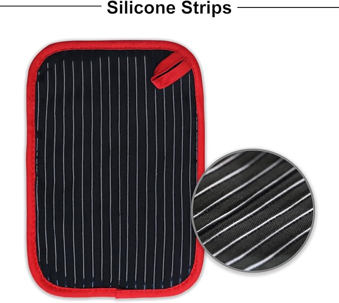 Hot Pads for Kitchen, Potholders for Kitchen Heat Resistant, Heavy Duty Pot Holders with Pockets Non Slip, Pure Cotton and Terrycloth Lining Pot Holders Set of 2, Black
