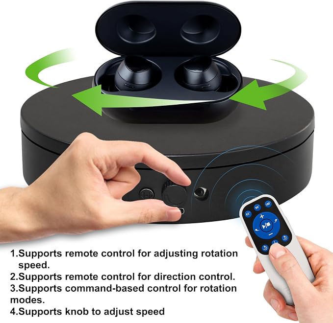 Motorized Rotating Display Stand with Remote, 7.87in 360 Electric Turntable for Display,Photography,3D Scanner Models, Motorized Lazy Susan and Photography Turntable Control Angle/Speed,Step/Swing/Continuous Rotation