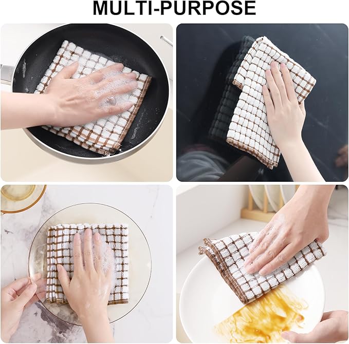 Kitinjoy Cotton 12 Pack Terry Kitchen Dish Cloths, Mix Color | 12 x 12 Inches Super Soft and Absorbent Dish Rags, Quick Drying Dish towels for Washing Dishes