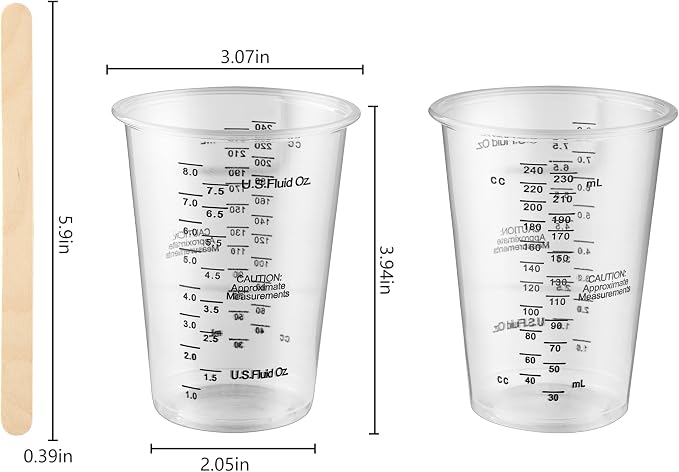 40PCS Measuring Mixing Cups, Little Cook 8oz Disposable Clear Plastic Resin Epoxy Paint Mixing Cups with 40pcs Wooden Stirring Sticks
