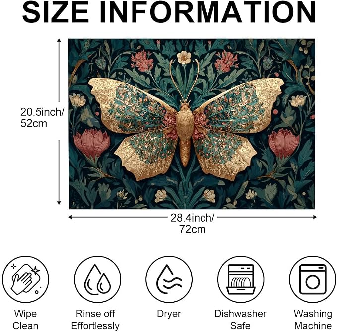 Vintage Butterfly Stove Top Cover for Electric Stove, 28x20 in | Heat-resistant non-slip mat holds hot cookware; glass cooktop protector, dish drying; boho floral botanical kitchen decor