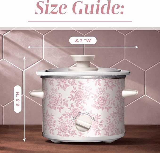 COOK WITH COLOR 2QT Mini Electric Round Slow Cooker - Adjustable Settings, Removable Stoneware Pot, Tempered Glass Lid, Dishwasher Safe, Cool-Touch Side Handles, Floral Pink