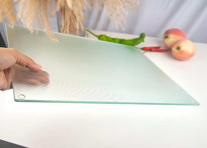 Glass Cutting Board 16"x12": Tempered Glass Kitchen Counter Protector - Durable- Scratch-Resistant, Heat-Proof - Design 6 - Woven Textured Design
