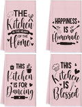 4 Pcs Pink Kitchen Towels Happiness Hand Tea Towels | Absorbent Heart of The Home Quote Decorative Dishcloths with Hanging Loop for Home Housewarming Gift Funny Kitchen Decor